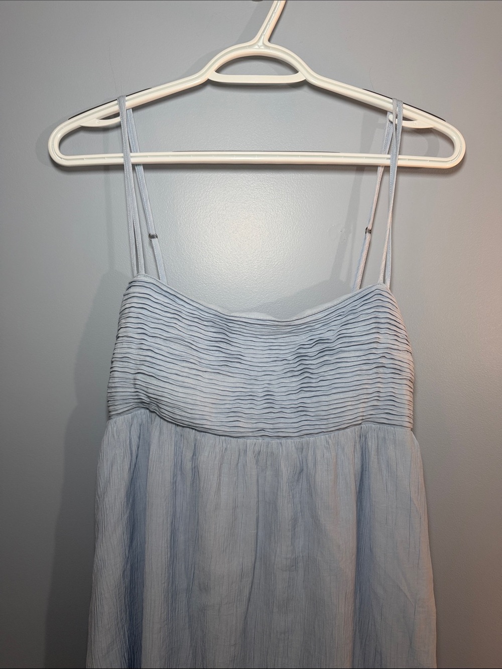 Abercrombie & Fitch Baby Blue Smocked Bodice crinkled Maxi Dress SZ L - Picture 2 of 12